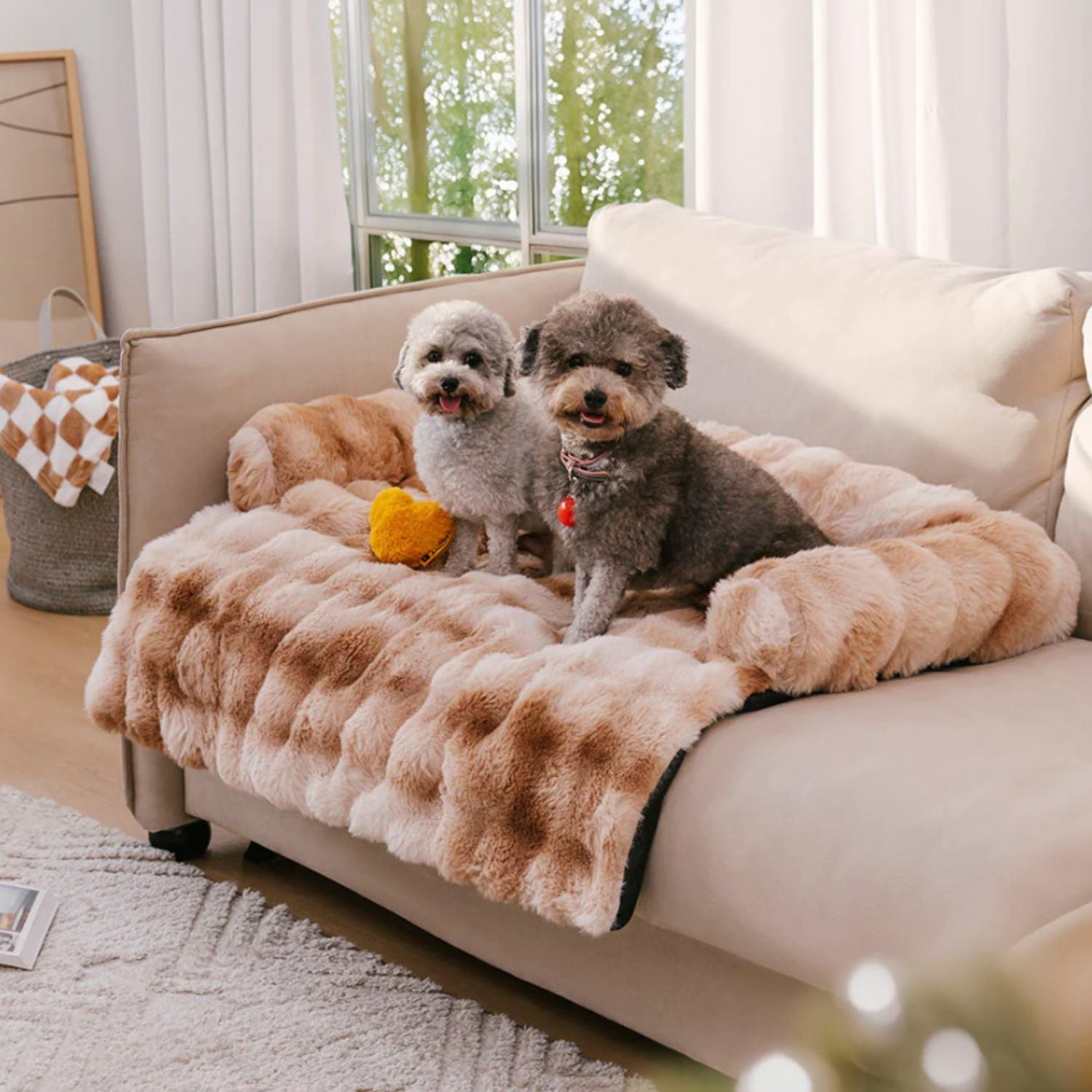 pluche hondenhuis en bank dubbele zitting met honden